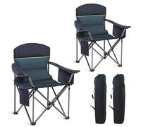 HIGH POINT SPORTS Silla Camping Plegable Silla Plegable Portátil de Gran Tamaño, Lot 2 Silla Plegable Verde Resistente al Aire Libre con Portavasos y Bolsa Enfriadora, Soporta 200KG