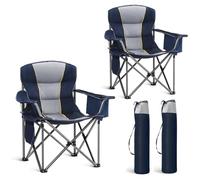 HIGH POINT SPORTS Silla Camping Plegable Silla Plegable Portátil de Gran Tamaño, Lot 2 Silla Plegable Azul Resistente al Aire Libre con Portavasos y Bolsa Enfriadora, Soporta 200KG