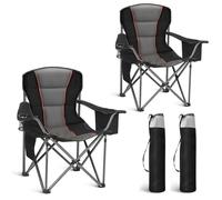 HIGH POINT SPORTS Silla Camping Plegable Silla Plegable Portátil de Gran Tamaño, Lot 2 Silla Plegable Negro Resistente al Aire Libre con Portavasos y Bolsa Enfriadora, Soporta 200KG