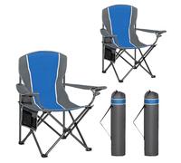 HIGH POINT SPORTS Silla de Camping Plegable Portátil de Gran Tamaño, Azul-Gris, Resistente al Aire Libre 160KG, con Reposabrazos Acolchados, Tela Oxford 600x300D, Azul 2 Piezas