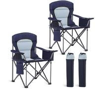 HIGH POINT SPORTS Silla de Camping Plegable Portátil de Gran Tamaño, Resistente al Aire Libre con Portavasos y Bolsa Enfriadora, Soporta 200KG, Azul-Gris, Tela Oxford 600x300D