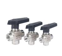 High Pressure 1/8" 1/4" 3/8" 1/2" 3/4" BSP Female 304 Stainless Steel Equal L Port Ball Valve PTFE Seal(1/8")