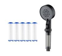 High Pressure 5 - Mode Filtered Shower Head, Filtered Shower Head with 5 Extra Filters, Built-In Power Wash,One-Click Water Stop for Hard Water (Black,Single shower head)