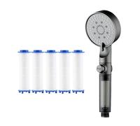 High Pressure 5 - Mode Filtered Shower Head, Filtered Shower Head with 5 Extra Filters, Built-In Power Wash,One-Click Water Stop for Hard Water (Gray,Single shower head)
