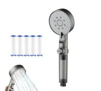 High Pressure 5-Mode Filtered Shower Head, Filtered Shower Head with Handheld, Built-in Power Wash for Hard Water, One-Click Water Stop, Instant Install (A)