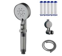 High Pressure 5 - Mode Filtered Shower Head,Filtered Shower Head with Handheld, Built-in Power Wash for Hard Water,Remove Chlorine,Reduces Dry Itchy Skin(Head+5 Filters+2m Hose+Base) (gray)