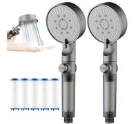 High Pressure 5-Mode Filtered Shower Head, Filtered Shower Head with Handheld, Built-in Power Wash, One-click water stop, With Hose, Bracket, Filter Cotton (2Pcs)