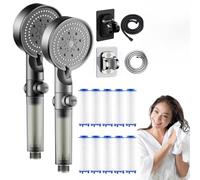 High Pressure 5 - Mode Filtered Shower Head, Filtered Shower Head with Handheld, Handheld Built-In Power Wash for Hard Water with Filters (Mix*2)