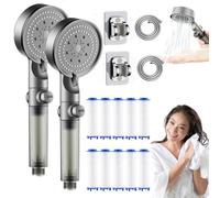 High Pressure 5 - Mode Filtered Shower Head, Filtered Shower Head with Handheld, Handheld Built-In Power Wash for Hard Water with Filters (Silver*2)