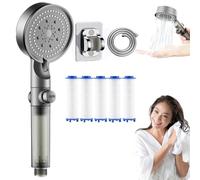 High Pressure 5 - Mode Filtered Shower Head, Filtered Shower Head with Handheld, Handheld Built-In Power Wash for Hard Water with Filters (Silver)