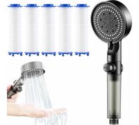 High Pressure 5-Mode Filtered Shower Head, Filtered Shower Head with Handheld, Water Softener for Hard Water, One-click Water Stop, With Hose, Bracket, Filter Cotton (1*Black, Without accessories)
