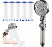 High Pressure 5-Mode Filtered Shower Head, Filtered Shower Head with Handheld, Water Softener for Hard Water, One-click Water Stop, With Hose, Bracket, Filter Cotton (1*Grey, Without accessories)