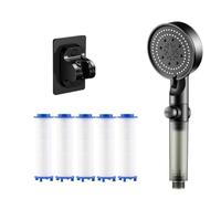 High Pressure 5-Mode Filtered Shower Head with 5 Extra Filters, Filtered Shower Head with Handheld, Built-in Power Wash for Hard Water (A+1*Black Base)