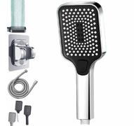 High-Pressure Handheld Shower Head with 4 Spray Modes, Square Powerful Shower Heads Bathroom Accessories with Multi Modes, Detachable Hose Adjustable Bracket, Tool-Free Installation (Silver)