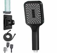 High-Pressure Handheld Shower Head with 4 Spray Modes, Square Powerful Shower Heads Bathroom Accessories with Multi Modes, Detachable Hose Adjustable Bracket, Tool-Free Installation (Black)