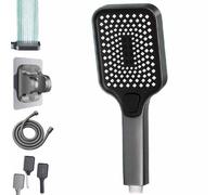 High-Pressure Handheld Shower Head with 4 Spray Modes, Square Powerful Shower Heads Bathroom Accessories with Multi Modes, Detachable Hose Adjustable Bracket, Tool-Free Installation (Grey)