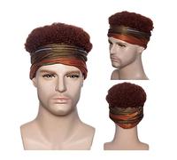 High-Quality Men's Wig, Hombres Corto Afro Rizado Diadema Peluca Pelucas sintéticas marrones naturales con diadema Colorul, Peluca de fibra suave de alta temperatura for disfraz de Halloween Cosplay,
