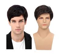 High-Quality Men's Wig, Peluca corta de corte pixie for hombres Pelucas masculinas de cabello humano negro natural Peluca recta corta de cabello remy brasileño con flequillo Peluca de máquina completa