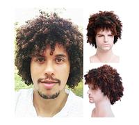 High-Quality Men's Wig, Peluca corta rizada mixta for hombre, peluca de pelo sintético esponjoso for Cosplay diario, peluca de pelo de Halloween for hombres, pelucas rizadas Afro naturales resistentes