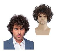 High-Quality Men's Wig, Peluca de onda rizada for hombre Peluca marrón corta Pelucas sintéticas transpirables esponjosas Pelucas de cabello natural realista for hombre niño, uso diario de disfraces de