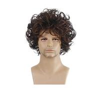 High-Quality Men's Wig, Peluca marrón for hombre con flequillo Pelucas sintéticas rizadas cortas y esponjosas for hombre Disfraz de Halloween en capas de aspecto natural Pelucas de cosplay for fiesta