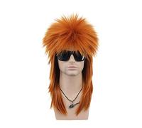 High-Quality Men's Wig, Peluca naranja for hombre Peluca de pelo largo y recto Retro 70s 80s Peluca de disfraz de Halloween Cosplay Banda de punk rock Peluca sintética resistente al calor,Natural-Loo