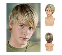 High-Quality Men's Wig, Peluca rubia for hombre, peluca masculina de capas cortas, pelucas sintéticas naturales resistentes al calor, peluca transpirable for fiesta de disfraces de Halloween,Natural-