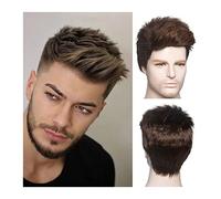 High-Quality Men's Wig, Peluca sintética Pelucas cortas for hombres Cabello marrón liso Peluca for hombres Fibra natural resistente al calor Pelucas de corte pixie Peluca en capas for uso diario en di