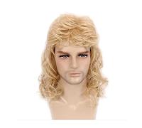 High-Quality Men's Wig, Pelucas for hombres 80s Disco Mullet peluca larga rizada for hombre disfraces de Halloween Punk Rocker peluca suave de fibra sintética de alta temperatura pelucas,Natural-Look