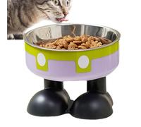 High Rise Cat Bowl, Raised Feeding Station, Large Foot Anti-Slip Cat Food & Water Bowls, Cute Design, PP & Stainless Steel, Indoor Cats, 14x10.5cm 4.13 Inches