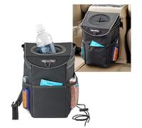 High Road StashAway Heavy Duty Car Trash Can with Rubber Lid, 3 Storage Pockets and Sturdy Panels for Stable Floor or Hanging Seatback Use (Black)