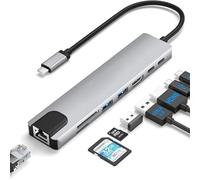 High-Tech Place DS-20808 - Adaptador multipuerto concentrador USB-C/Tipo-C 8 en 1 con HDMI 4K, lector de tarjetas SD/TF USB 3.0, dongle USB C para Pro/Air y otros dispositivos tipo C