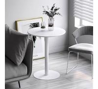 High TopTable - Mesa redonda de bar con base de metal, mesa de cóctel blanca para uso en interiores y exteriores, elegante mesa de pub, perfecta para comedor y café, mesita de noche versátil