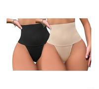High Waist Shaper Thong 2-Pack Tummy Control(Black+Skin L) | Tummy control panel, smooths flat paunch, invisible under clothes, 2-pack value, daily comfort