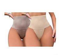 High Waist Shaper Thong 2-Pack Tummy Control(Skin+Brown XL) | Tummy control panel, smooths flat paunch, invisible under clothes, 2-pack value, daily comfort