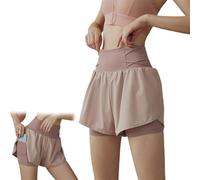 High Waisted 2-In-1 Yoga Shorts & Side Pockets with Compression Liner, 2 In 1 Running Shorts for Women (Pink,M)