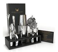 Highball & Chaser Bartender Kit Juego de coctelera con soporte negro y juego de mezcla de bebidas juego de herramientas de barra de mixología mejores accesorios de barra y utensilios bar (plata) 2 oz