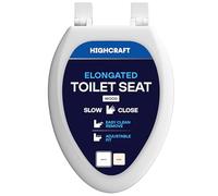 HIGHCRAFT Asiento de inodoro alargado de alta calidad con diseño de cierre lento, bisagras ajustables y mecanismo de extracción rápida, asiento de inodoro de madera moldeada, se adapta a inodoros