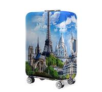 Highdi 18-32 Pulgadas Funda para Maletas, Elasticidad Funda Maleta Impresión Paisaje de la Ciudad, Anti-Polvo Cubierta de Equipaje, Anti-Rasguños Funda Protectora Maletas (XL,Torre Eiffel)