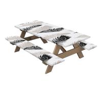 Highdi 3 Piezas Funda de Mesa de Picnic Ajustable con Fundas de Banco, Mantel Mesa Rectangular Antimanchas Manteles de Mesa Impermeable Elastic (30 * 72 Pulgadas,Pluma 1)