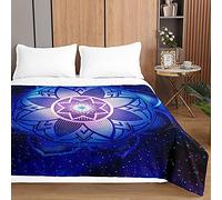 Highdi 3D Mandala Colcha de Verano, Microfibra Colcha para Primavera y VeranoLigera Suave Cubre Cama Fina, Colchas Cama Individuales y Dobles Modernas (230x260cm,Azul Noche)