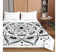 Highdi 3D Mandala Colcha de Verano, Microfibra Colcha para Primavera y VeranoLigera Suave Cubre Cama Fina, Colchas Cama Individuales y Dobles Modernas (180x220cm,Negro Blanco)