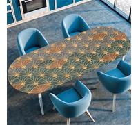 Highdi 3D Mantel Oval con Bordes Elástica, Mantel Mesa Oval Ajustable Protector de Mesas Oval Manteles Antimanchas para Comedor Cocina (Retro 2,107x152cm(42"x60"))