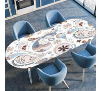 Highdi 3D Mantel Oval con Bordes Elástica, Mantel Mesa Oval Ajustable y Antimanchas Protector de Mesas Oval para Jardín Exterior Comedor Cocina (Paisley 3,107x165cm)