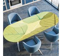 Highdi 3D Mantel Oval con Bordes Elástica, Mantel Mesa Oval Ajustable y Antimanchas Protector de Mesas Oval para Jardín Exterior Comedor Cocina (Hoja caída 3,91x152cm)