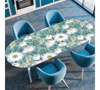 Highdi 3D Mantel Oval con Bordes Elástica, Mantel Mesa Oval Ajustable y Antimanchas Protector de Mesas Oval para Jardín Exterior Comedor Cocina (Flor de Hierba,107x183cm)