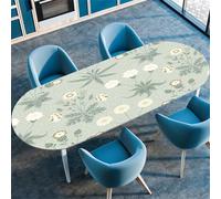 Highdi 3D Mantel Oval con Bordes Elástica, Mantel Mesa Oval Ajustable y Antimanchas Protector de Mesas Oval para Jardín Exterior Comedor Cocina (Flor Simple 3,91x152cm)