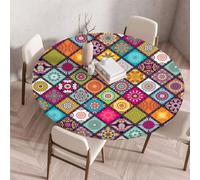 Highdi 3D Mantel Redondo con Bordes Elástica, Mantel Mesa Redonda Ajustable Protector de Mesas Redondas Manteles Antimanchas para Picnic Comedor Cocina (Caleidoscopio E,120cm)