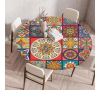 Highdi 3D Mantel Redondo con Bordes Elástica, Mantel Mesa Redonda Ajustable Protector de Mesas Redondas Manteles Antimanchas para Picnic Comedor Cocina (Caleidoscopio I,80cm)
