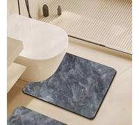 Highdi Alfombra Inodoro en Forma de U, Grano de Piedra Mármol Alfombrilla Inodoro Diatomita Secado Rápido Absorbente Antideslizante Alfombrillas de Baño WC Lavable (Gris Oscuro,50x60cm)